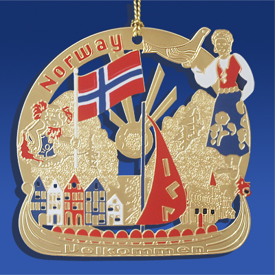 Christmas Ornament Norway - Velkommen - Brass Plated - 3